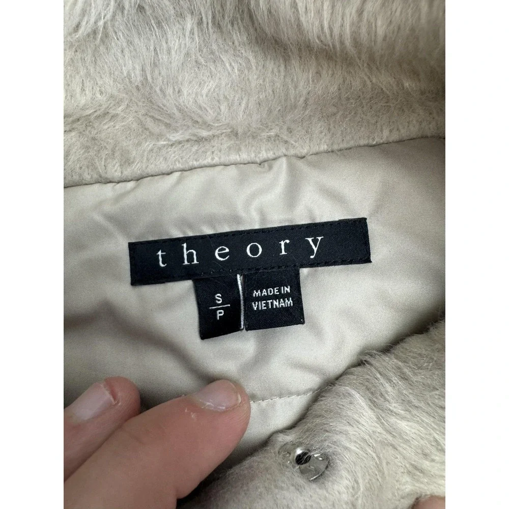 Theory‎ Vest Womens Small Beige Faux Fur Wool Blend Quilted Lined Full Zip